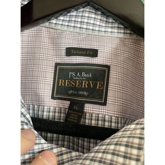 Jos. A. Bank Reserve - Men's Pink/Grey Plaid Long Sleeve Button Down Shirt - Siz - Picture 3 of 4